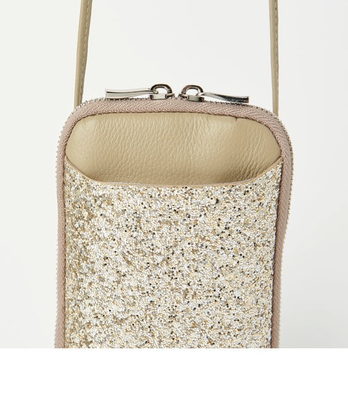 未使用 BEAUTY&YOUTH BY レザー グリッター ウォレットショルダー 新品】BEAUTY&YOUTH レザー グリッター 黒 ウォレットショルダー