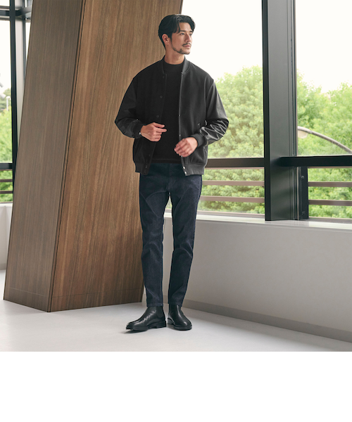 【WEB限定 WARDROBE SMART】メルトン レザーライク スタジャン WEB限定 WARDROBE SMART】ブラックメルトン レザーライク