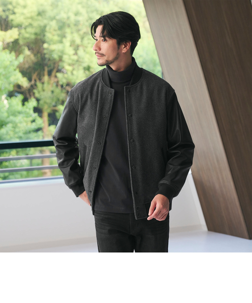 WEB限定 WARDROBE SMART】グレーメルトン レザーライク スタジャン