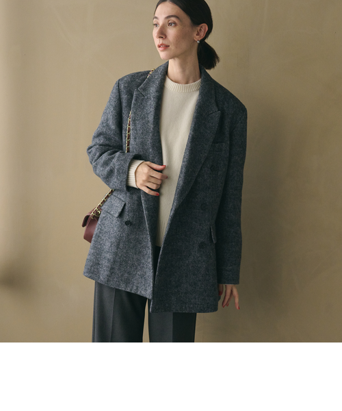 UNITED ARROWS【高級シルク混】ヘリンボーン ウール チェスターコート