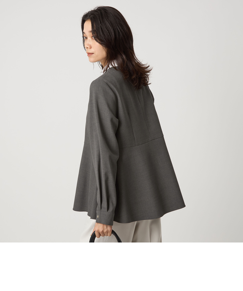 美品　ペプラム　チェックスリーブ　ライトストレッチプルオーバー 美品 ペプラム チェックスリーブ ライトストレッチプルオーバー