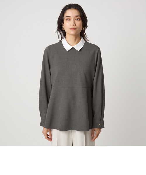 ソフトジョーゼット 襟付き ペプラム プルオーバー マシン