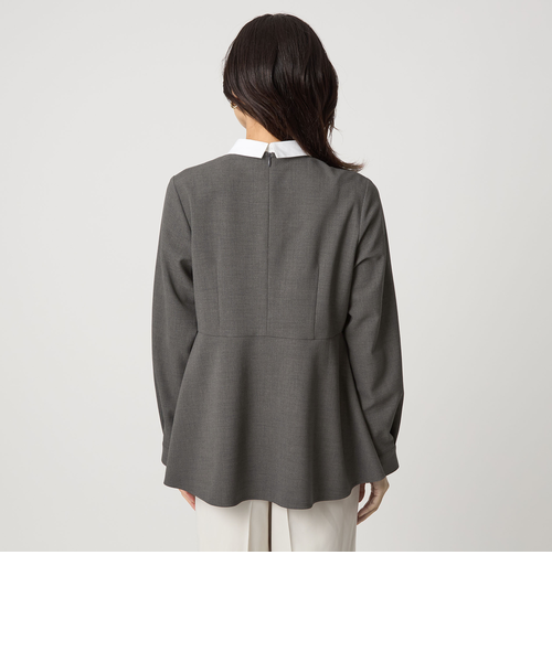 ソフトジョーゼット 襟付き ペプラム プルオーバー マシン