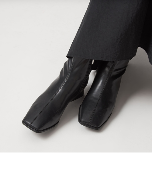 スクエアストレッチ ショートブーツ（3cmヒール）撥水｜グリーン