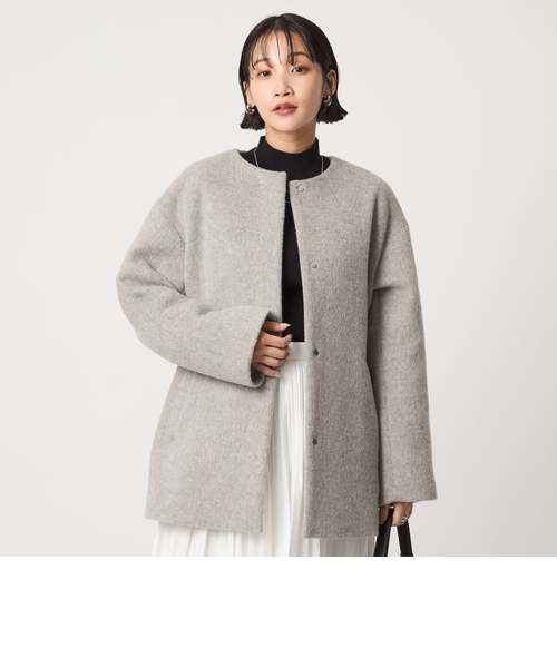 新品 greenlabel アンゴラビーバーノーカラーミドルコート LTgray size SHORTあり］アンゴラビーバー ノーカラー ミドル コート