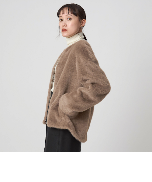 フェイクファー ノーカラー コート｜グリーンレーベル リラクシングの