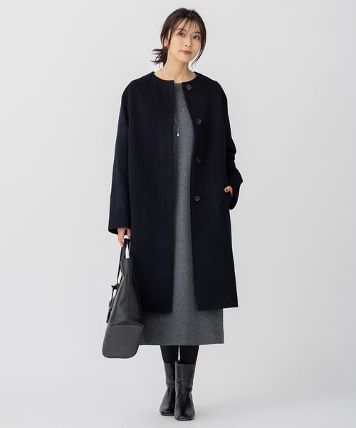 ウールカシミヤビーバー ノーカラー コート｜ニジュウサンクの通販