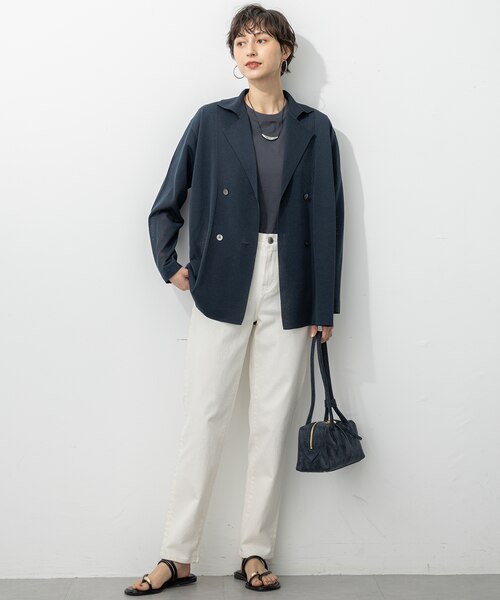 洗える】シアー ダブルブレスト ニット ジャケット｜ニジュウサンクの