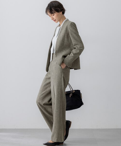 23区 【洗える】ウールライクカルゼ ノーカラー ジャケット（サイズ50） 洗える】ウールライクカルゼ ノーカラー ジャケット / 23区