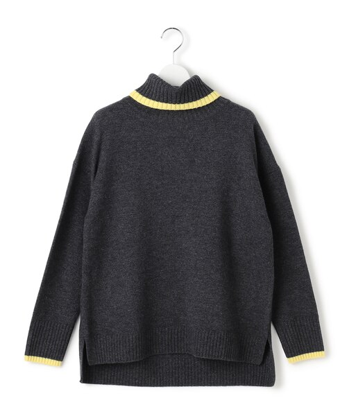 FUDGE掲載/洗える】ウールカシミヤ コンビカラー オフタートル ニット