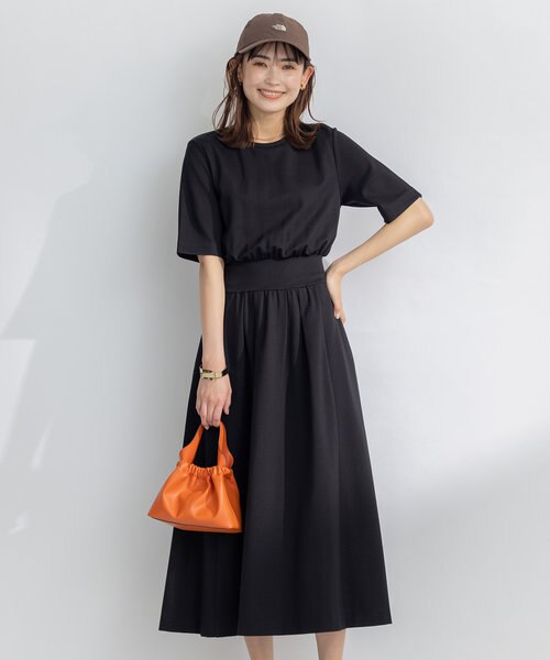極美品✨25SS ランバン ストレッチポンチコンビワンピース 異素材 アシメ ALEGRE]ストレッチポンチワンピース | KOBUNSHA SELECT SHOP