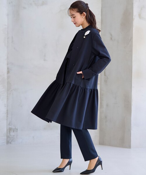 KUMIKYOKU NAVY】ダブルクロスストレッチ ノーカラーコート