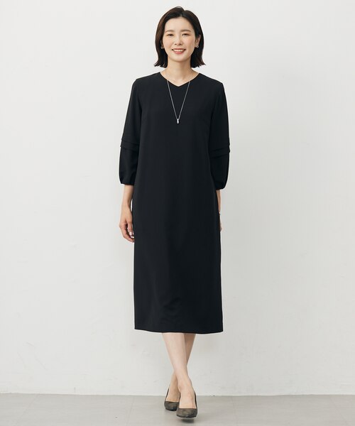 J.PRESS 2wayジョーゼット ワンピース　ネイビー　サイズ11 洗える】ノルディス2wayジョーゼット フロントプリーツ