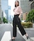 【接触冷感・UVカット・洗える】 T/Rドライリネン ワイドストレートパンツ