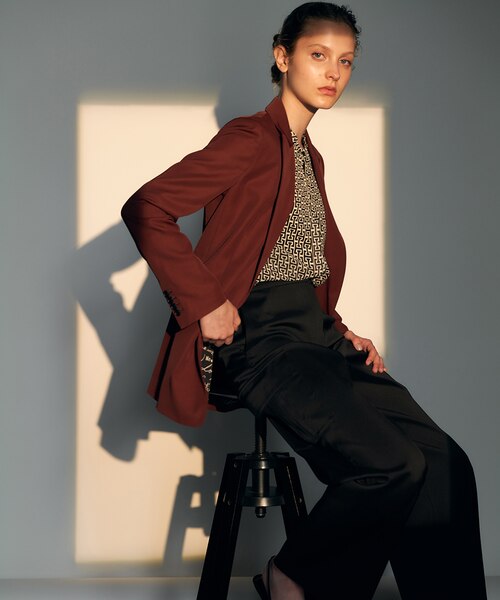 30th ANNIVERSARY】 モノグラムプリントシフォン バンドカラーブラウス