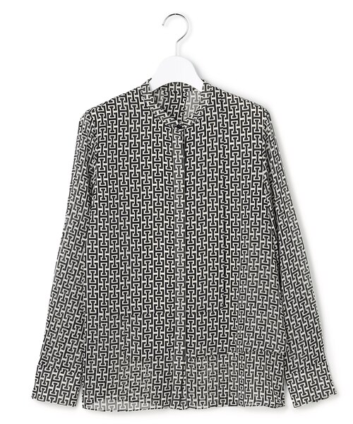 30th ANNIVERSARY】 モノグラムプリントシフォン バンドカラーブラウス