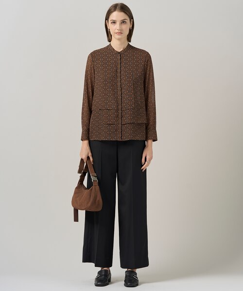 30th ANNIVERSARY】 モノグラムプリントシフォン バンドカラーブラウス