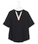 BackSatinAmunzen 5分袖Vネック配色ブラウス