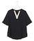 BackSatinAmunzen 5分袖Vネック配色ブラウス