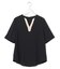 BackSatinAmunzen 5分袖Vネック配色ブラウス