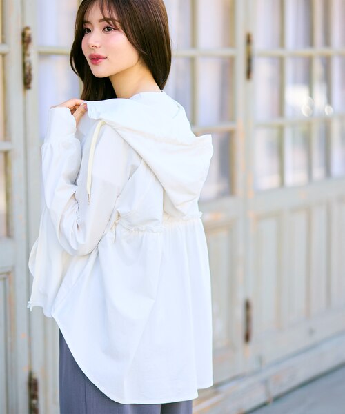 yori フード付きベージュフリル パーカー ダンボールティアードパーカー | all item| yori