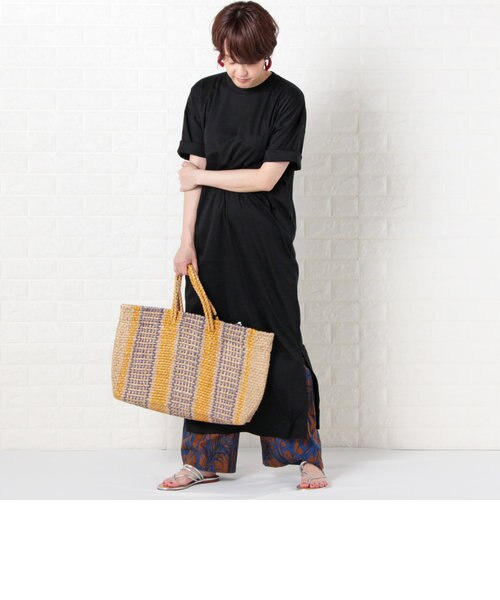 【未使用扱】WOVEN ストライプ かごバッグ MARCHER/マルシェ】横型ストライプかごバッグ|ノーリーズの通販
