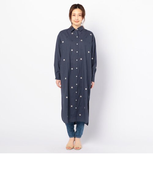 星刺繍ロングシャツ 45R ロングスリーブTシャツ 日本製 刺繍ロゴ入 星刺繍