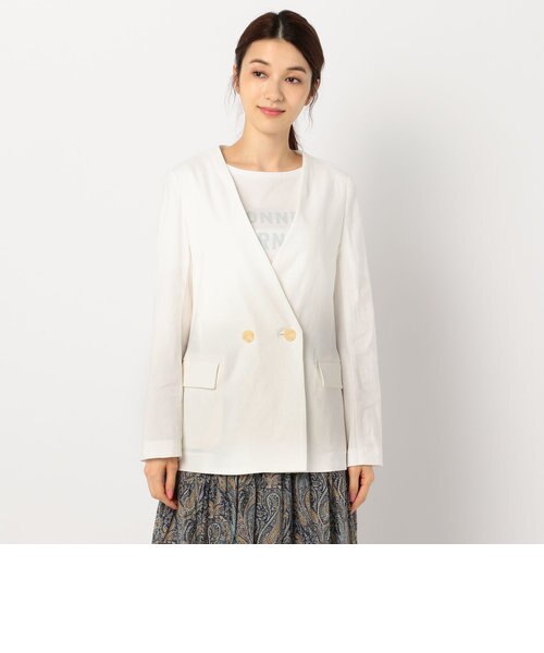 麻混ストレッチノーカラーダブルジャケット｜ノーリーズの通販｜&mall