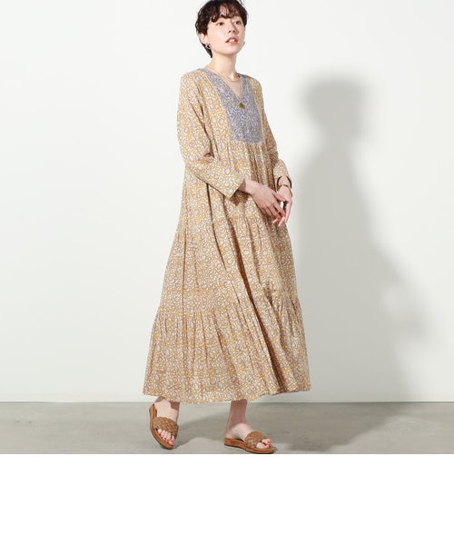 ne Quittez pas/ヌキテパ】DOBBY CHECK LEAF PRINT EMB DRESS