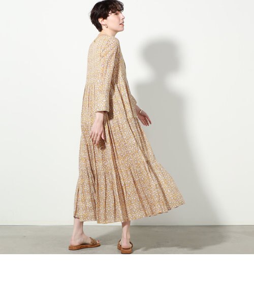 ne Quittez pas/ヌキテパ】DOBBY CHECK LEAF PRINT EMB DRESS