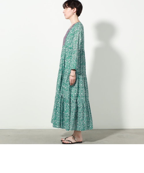 ne Quittez pas/ヌキテパ】DOBBY CHECK LEAF PRINT EMB DRESS