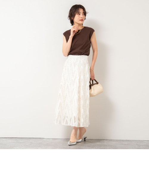 【着用2回】アリスアンドオリビア　ジャガード織♡フレアロングスカート♡0 受注作品＊播州織二枚重ねのフレアスカートby花織［Y2438