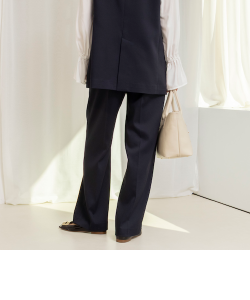 セットアップ対応》ウォッシャブルジョーゼットタックパンツ