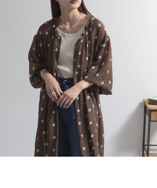シアー楊柳刺繍前開きワンピース（ぺチOP付き）
