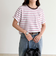 ボーダー無地ワンポイントロゴ5分袖Ｔシャツ