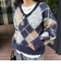 アーガイル柄起毛Ｖネックニット