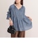 コットンボイルシアーデニムシャーリングブラウス