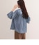 コットンボイルシアーデニムシャーリングブラウス