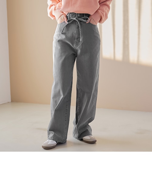 ウエストリボン ワイドストレートデニムパンツ｜コーエンの通販｜&mall