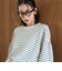 マルチボーダー 袖ギャザーフリルワッフル Tシャツ
