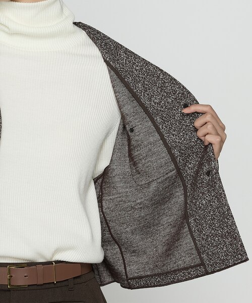 TALLサイズ 〕 ツイード柄リバージャージー ノーカラージャケット