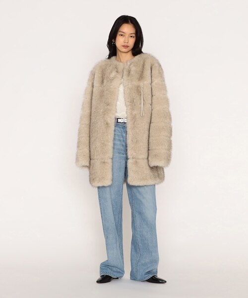 フェイクファー ノーカラーミドルレングスコート｜コムサの通販｜&mall
