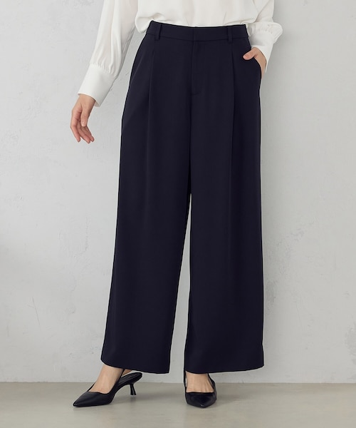 ゆみページ セットアップ対応】ポリエステルツイル タックワイドパンツ