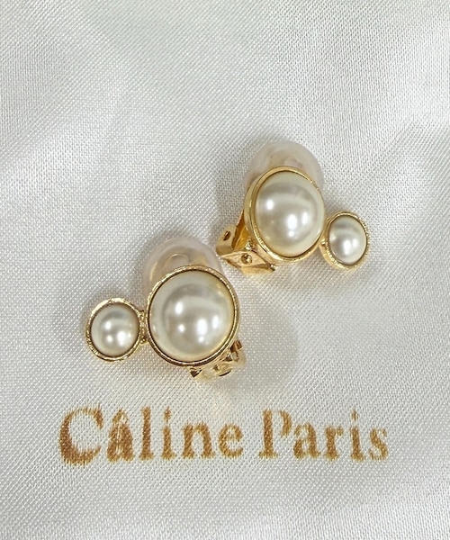 美品 カリーヌパリ　パールピアス まるピアス Caline Paris/カリーヌパリ 】vintage 8連パールピアス/両｜ルージュ