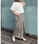 【防しわ】【梳毛調ストレッチ素材】ダブルタックフロントスリットタイトスカート