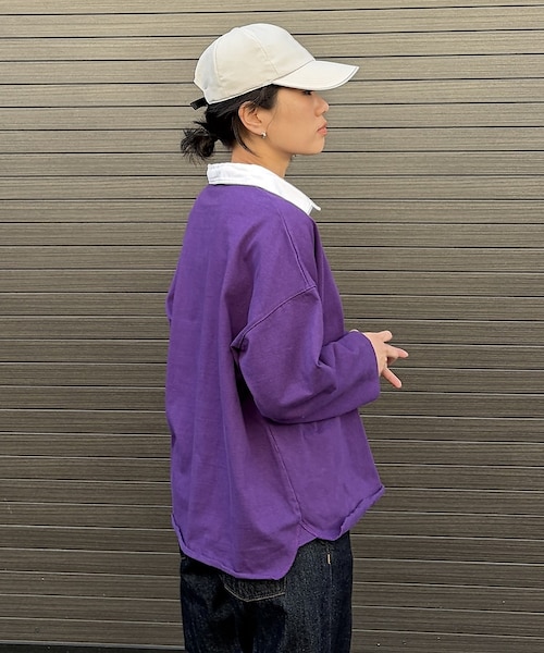Cal LACROSSE 長袖ラガーシャツ 紫白 MICA＆DEAL / マイカ＆ディール】ラガーシャツ / ロングスリーブTシ