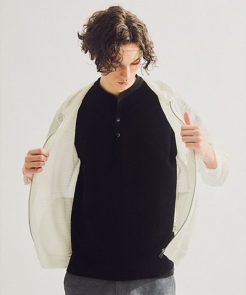 ブロック柄メッシュ ダブル ジップパーカー / シアーストレッチ