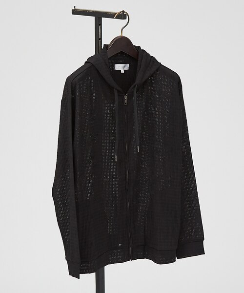 ブロック柄メッシュ ダブル ジップパーカー / シアーストレッチ