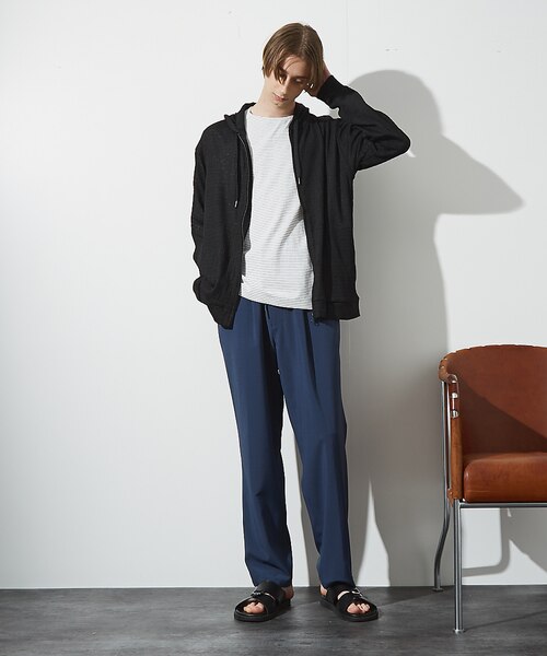 ブロック柄メッシュ ダブル ジップパーカー / シアーストレッチ