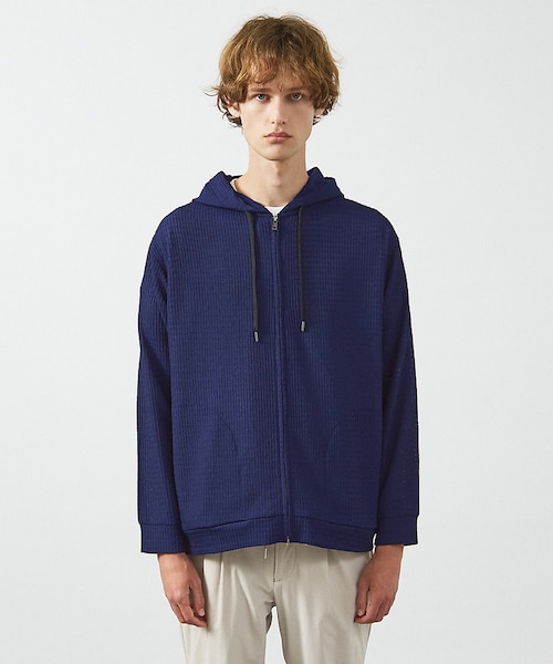 ブロック柄メッシュ ダブル ジップパーカー / シアーストレッチ